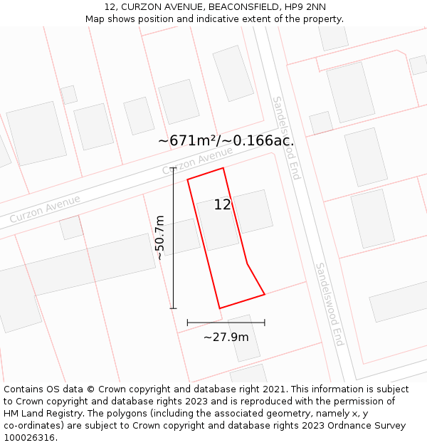 12, CURZON AVENUE, BEACONSFIELD, HP9 2NN: Plot and title map