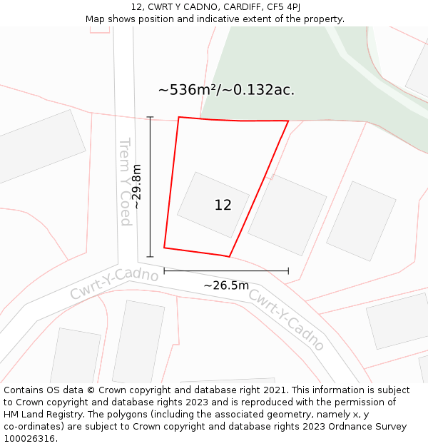 12, CWRT Y CADNO, CARDIFF, CF5 4PJ: Plot and title map