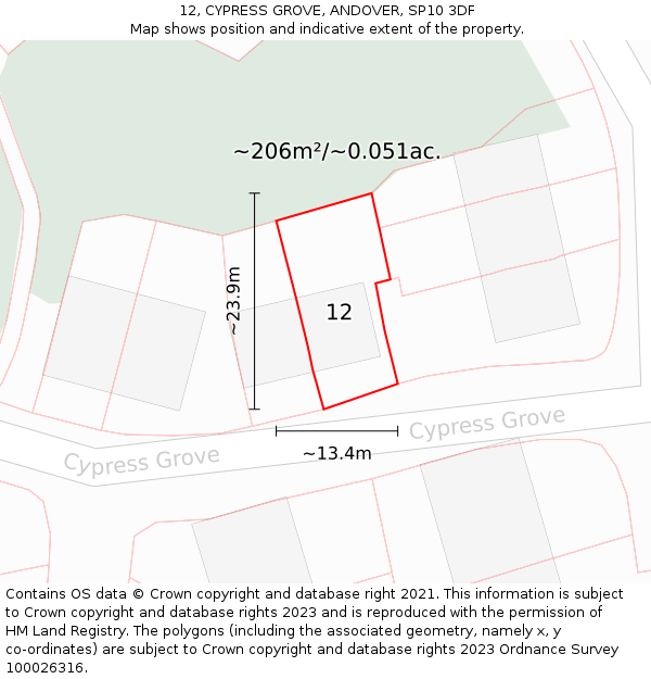 12, CYPRESS GROVE, ANDOVER, SP10 3DF: Plot and title map