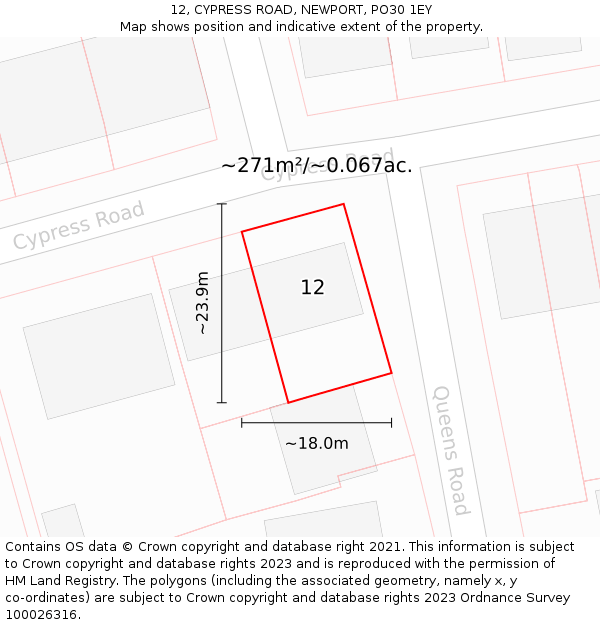 12, CYPRESS ROAD, NEWPORT, PO30 1EY: Plot and title map