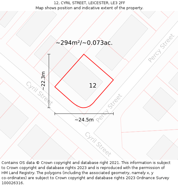 12, CYRIL STREET, LEICESTER, LE3 2FF: Plot and title map