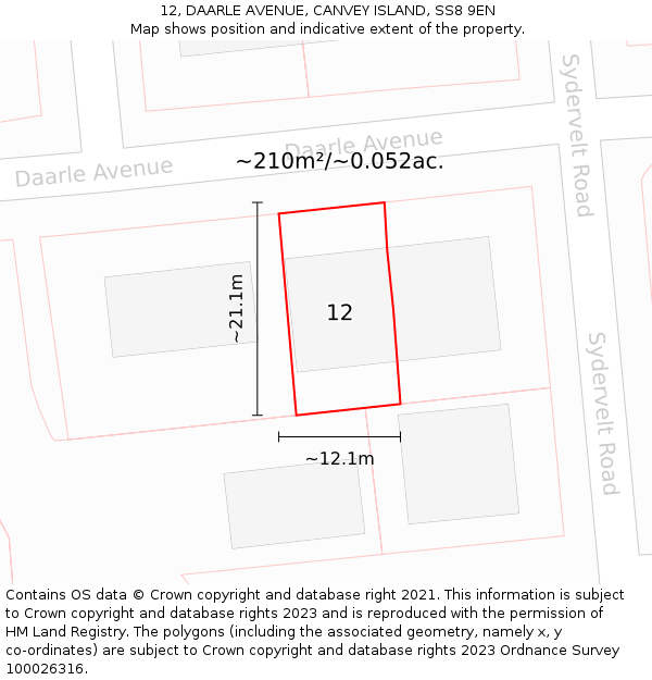 12, DAARLE AVENUE, CANVEY ISLAND, SS8 9EN: Plot and title map