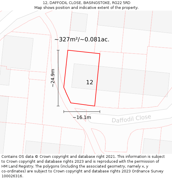 12, DAFFODIL CLOSE, BASINGSTOKE, RG22 5RD: Plot and title map