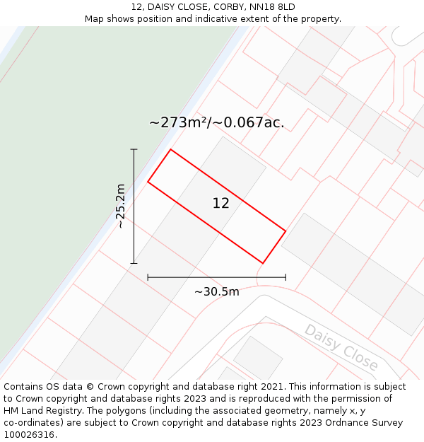 12, DAISY CLOSE, CORBY, NN18 8LD: Plot and title map