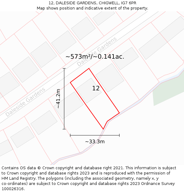 12, DALESIDE GARDENS, CHIGWELL, IG7 6PR: Plot and title map