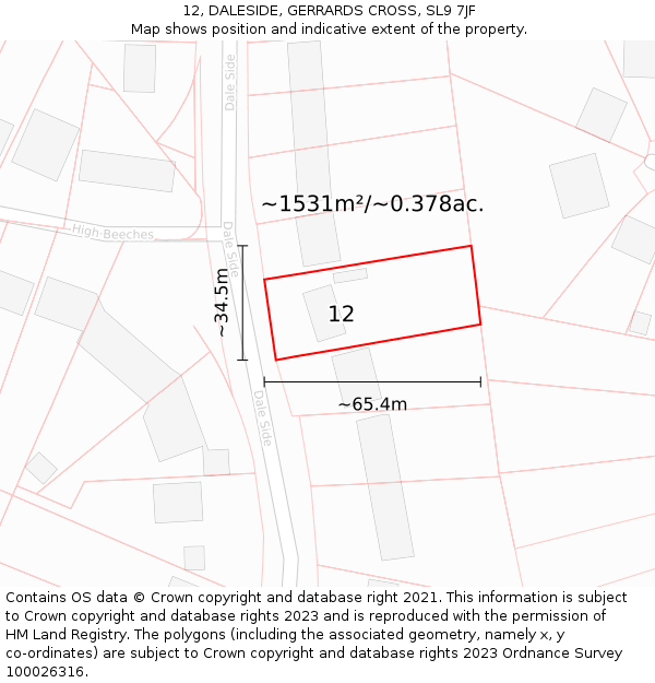 12, DALESIDE, GERRARDS CROSS, SL9 7JF: Plot and title map