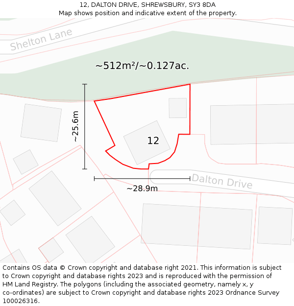 12, DALTON DRIVE, SHREWSBURY, SY3 8DA: Plot and title map