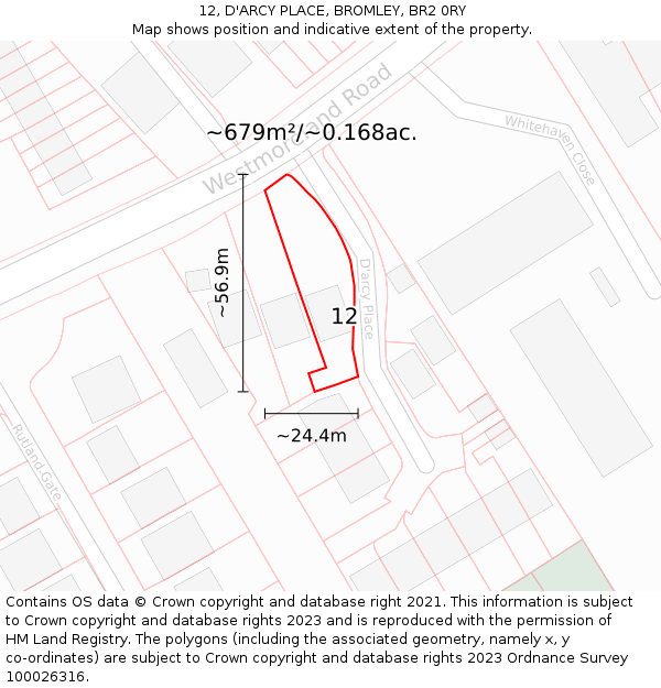 12, D'ARCY PLACE, BROMLEY, BR2 0RY: Plot and title map
