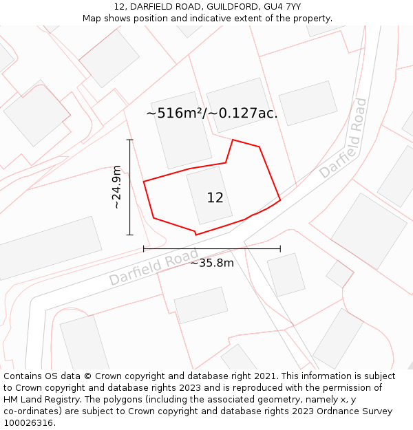 12, DARFIELD ROAD, GUILDFORD, GU4 7YY: Plot and title map