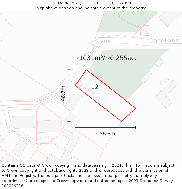 12, DARK LANE, HUDDERSFIELD, HD4 6SE: Plot and title map