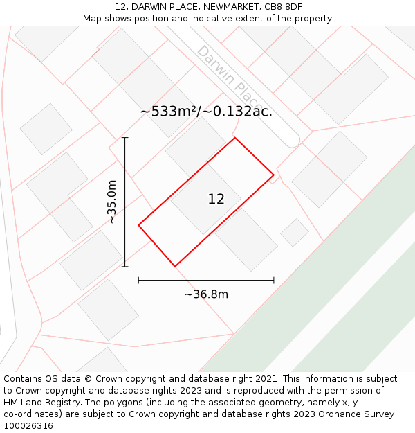 12, DARWIN PLACE, NEWMARKET, CB8 8DF: Plot and title map