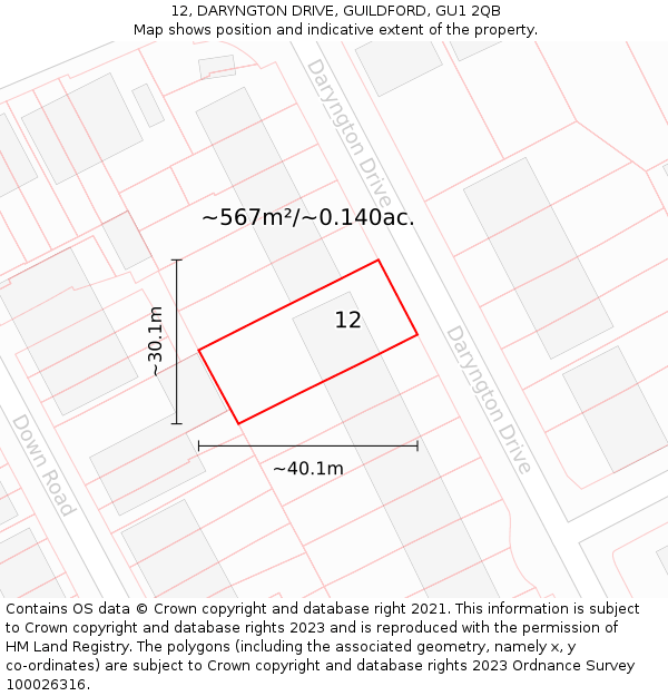 12, DARYNGTON DRIVE, GUILDFORD, GU1 2QB: Plot and title map