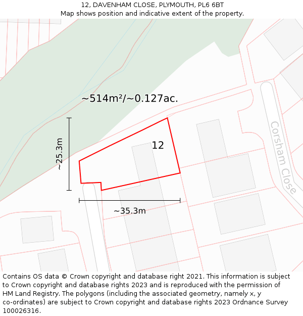 12, DAVENHAM CLOSE, PLYMOUTH, PL6 6BT: Plot and title map