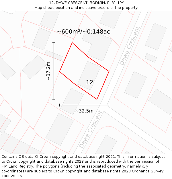 12, DAWE CRESCENT, BODMIN, PL31 1PY: Plot and title map