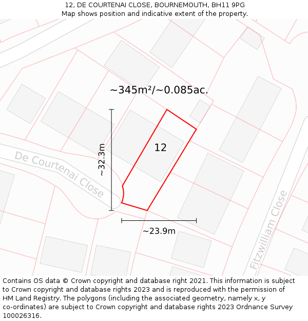 12, DE COURTENAI CLOSE, BOURNEMOUTH, BH11 9PG: Plot and title map