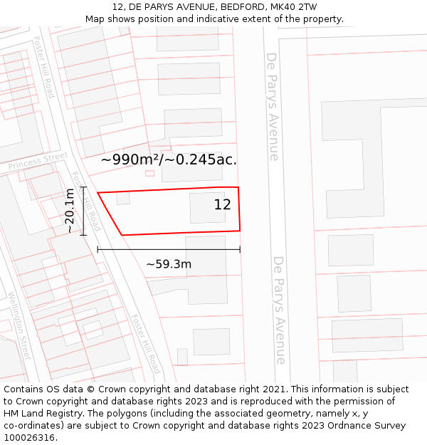 12, DE PARYS AVENUE, BEDFORD, MK40 2TW: Plot and title map