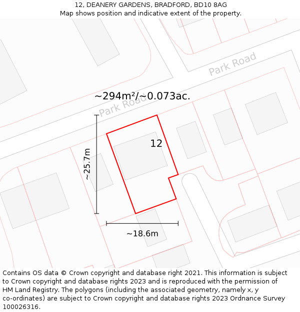 12, DEANERY GARDENS, BRADFORD, BD10 8AG: Plot and title map