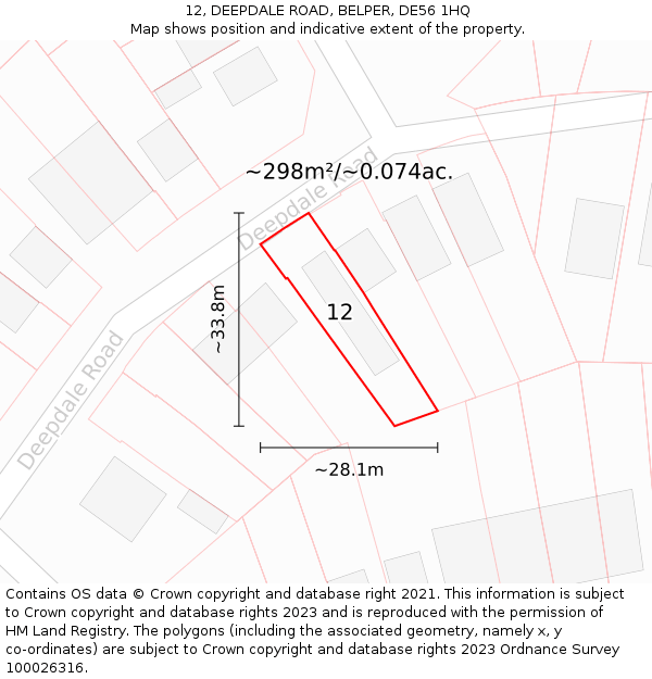 12, DEEPDALE ROAD, BELPER, DE56 1HQ: Plot and title map