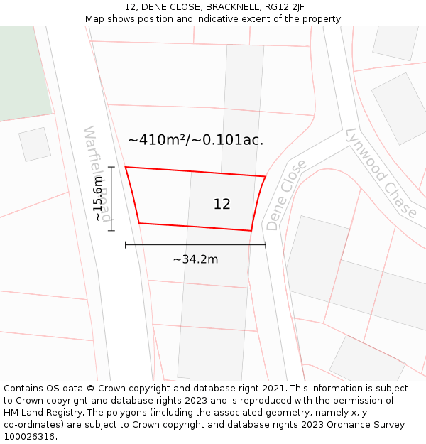 12, DENE CLOSE, BRACKNELL, RG12 2JF: Plot and title map