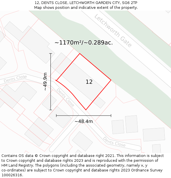 12, DENTS CLOSE, LETCHWORTH GARDEN CITY, SG6 2TP: Plot and title map