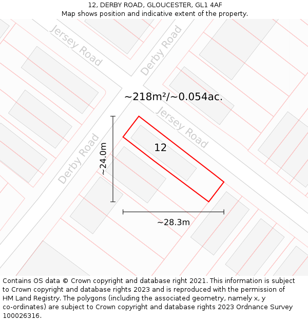 12, DERBY ROAD, GLOUCESTER, GL1 4AF: Plot and title map