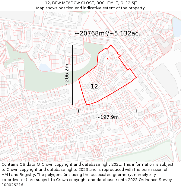 12, DEW MEADOW CLOSE, ROCHDALE, OL12 6JT: Plot and title map