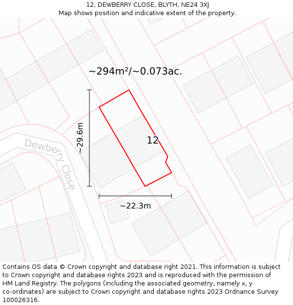 12, DEWBERRY CLOSE, BLYTH, NE24 3XJ: Plot and title map