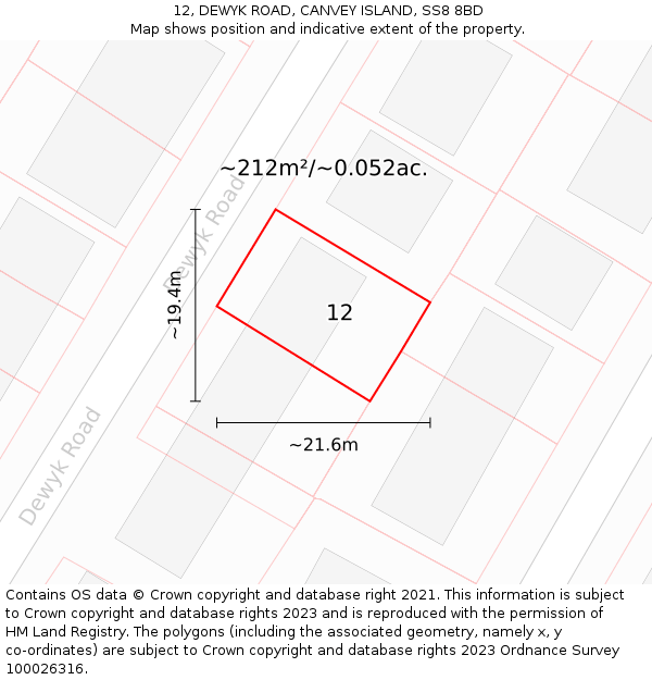 12, DEWYK ROAD, CANVEY ISLAND, SS8 8BD: Plot and title map