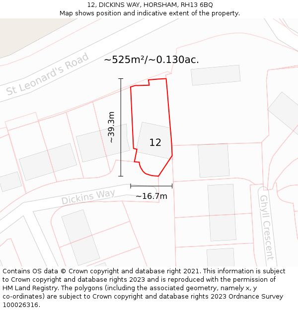 12, DICKINS WAY, HORSHAM, RH13 6BQ: Plot and title map