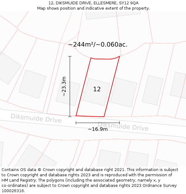 12, DIKSMUIDE DRIVE, ELLESMERE, SY12 9QA: Plot and title map