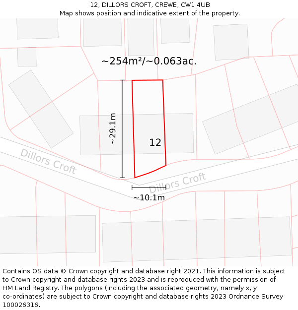 12, DILLORS CROFT, CREWE, CW1 4UB: Plot and title map