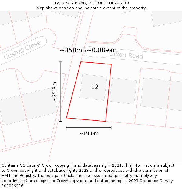 12, DIXON ROAD, BELFORD, NE70 7DD: Plot and title map