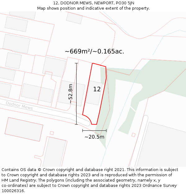 12, DODNOR MEWS, NEWPORT, PO30 5JN: Plot and title map