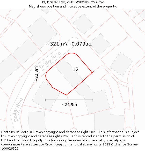 12, DOLBY RISE, CHELMSFORD, CM2 6XQ: Plot and title map