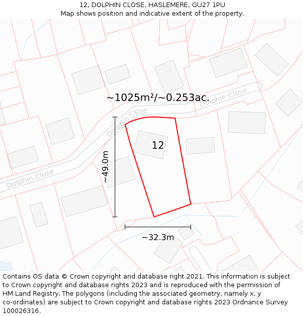 12, DOLPHIN CLOSE, HASLEMERE, GU27 1PU: Plot and title map