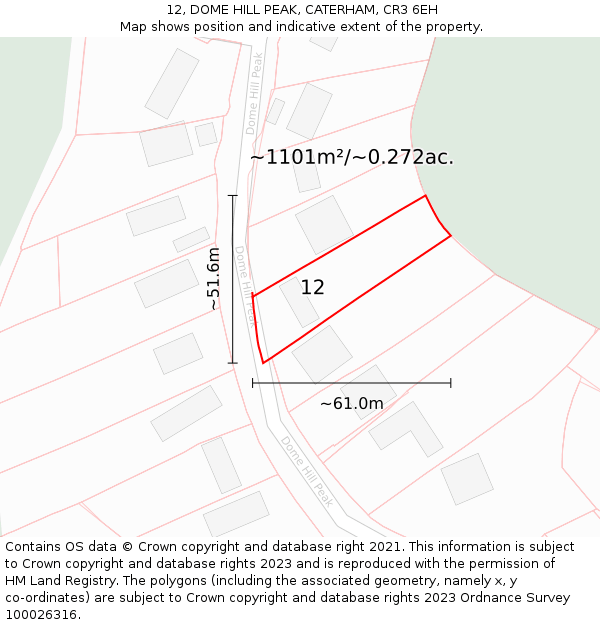 12, DOME HILL PEAK, CATERHAM, CR3 6EH: Plot and title map