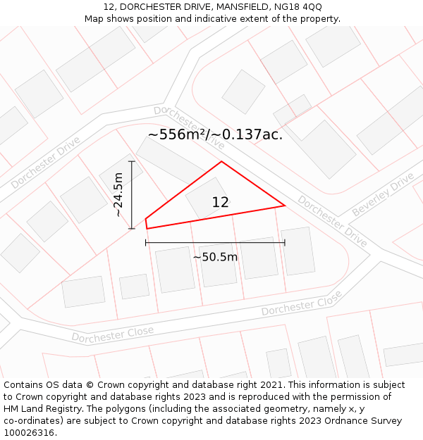 12, DORCHESTER DRIVE, MANSFIELD, NG18 4QQ: Plot and title map