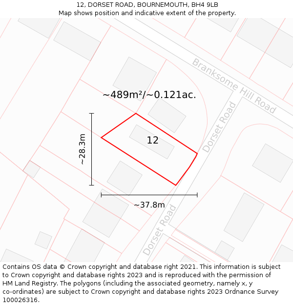 12, DORSET ROAD, BOURNEMOUTH, BH4 9LB: Plot and title map