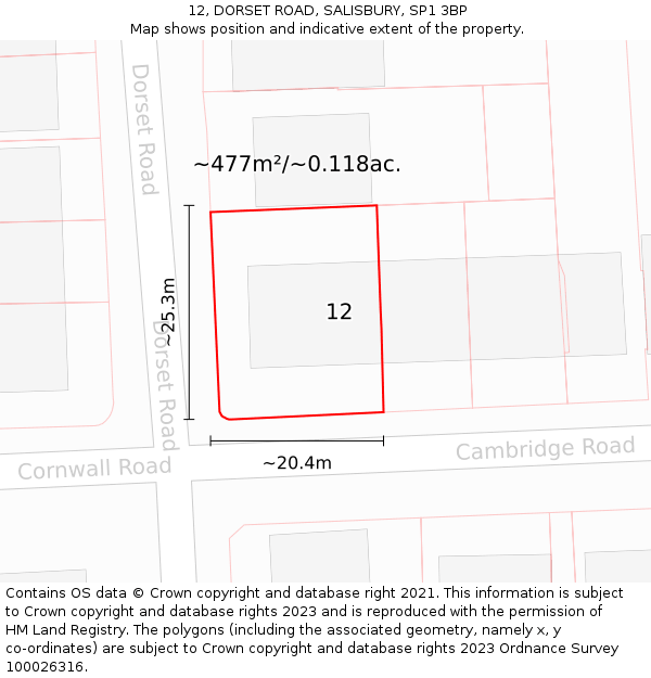 12, DORSET ROAD, SALISBURY, SP1 3BP: Plot and title map