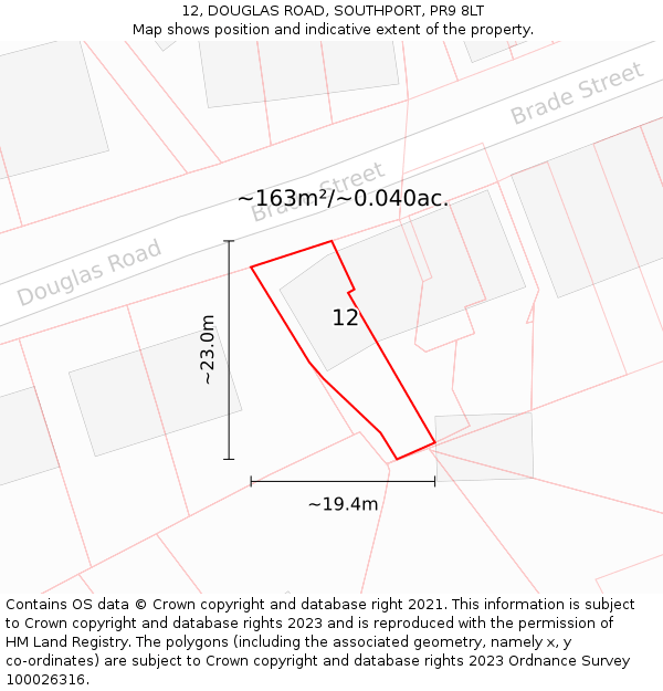 12, DOUGLAS ROAD, SOUTHPORT, PR9 8LT: Plot and title map