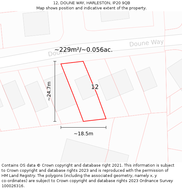 12, DOUNE WAY, HARLESTON, IP20 9QB: Plot and title map