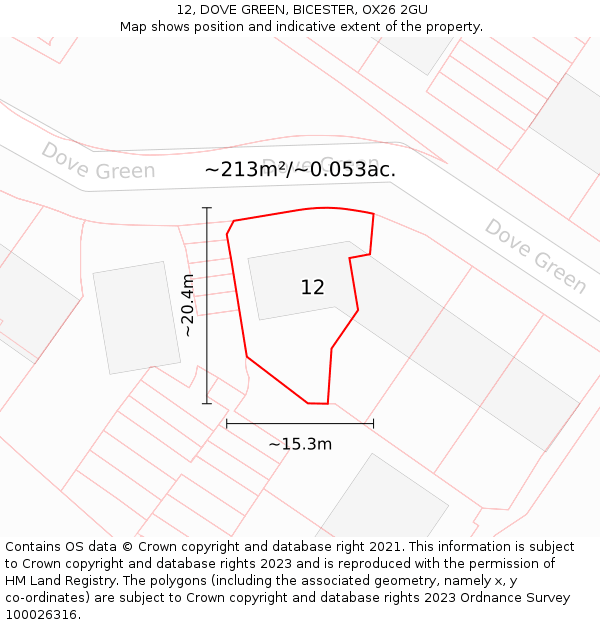 12, DOVE GREEN, BICESTER, OX26 2GU: Plot and title map