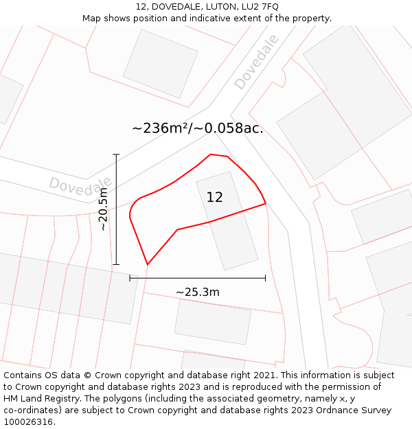 12, DOVEDALE, LUTON, LU2 7FQ: Plot and title map