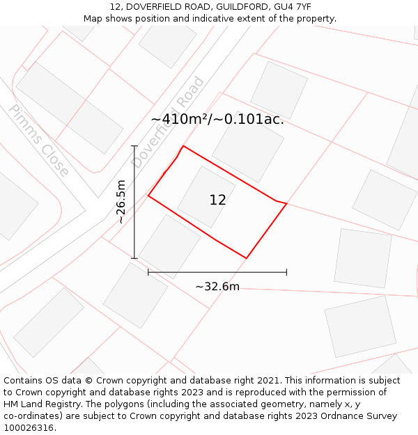12, DOVERFIELD ROAD, GUILDFORD, GU4 7YF: Plot and title map