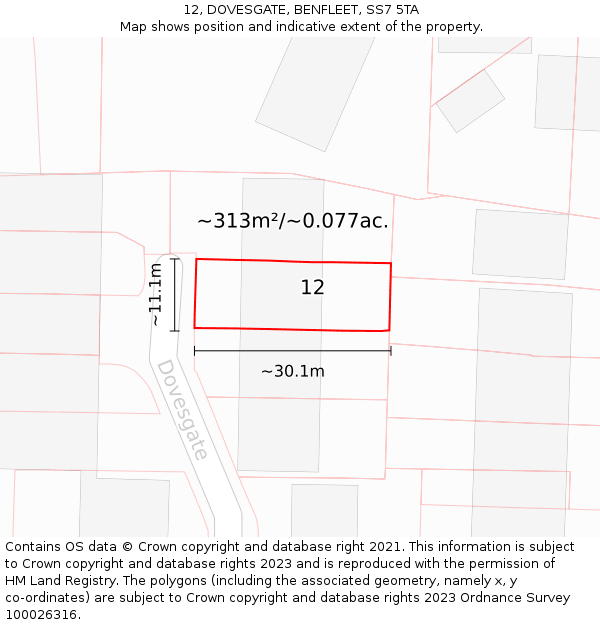 12, DOVESGATE, BENFLEET, SS7 5TA: Plot and title map