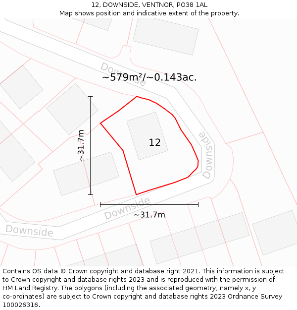 12, DOWNSIDE, VENTNOR, PO38 1AL: Plot and title map