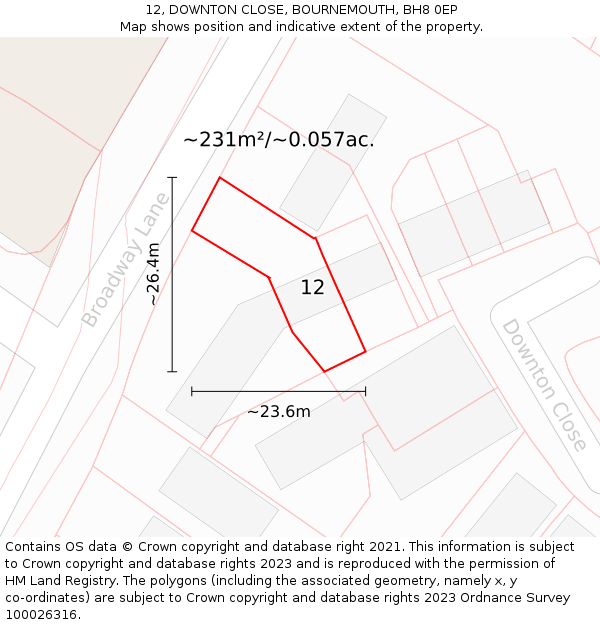 12, DOWNTON CLOSE, BOURNEMOUTH, BH8 0EP: Plot and title map