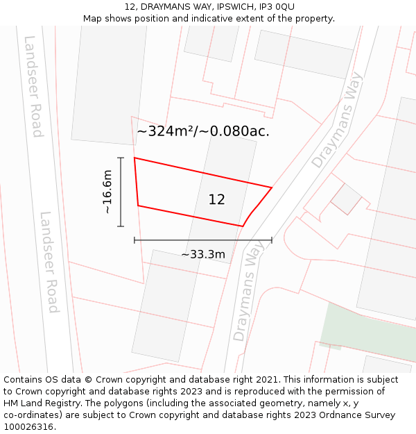 12, DRAYMANS WAY, IPSWICH, IP3 0QU: Plot and title map