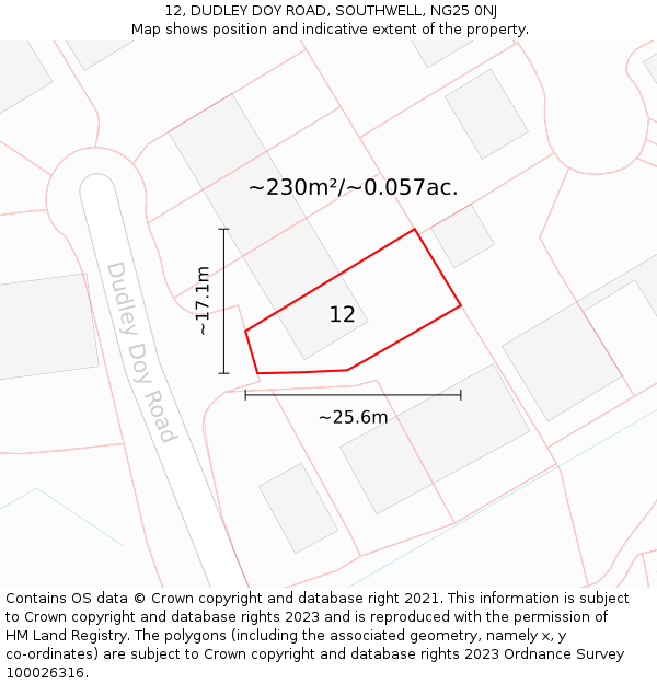 12, DUDLEY DOY ROAD, SOUTHWELL, NG25 0NJ: Plot and title map