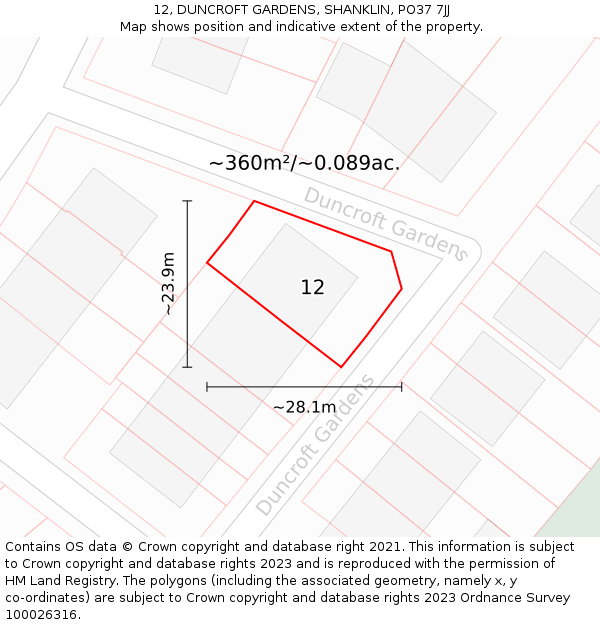 12, DUNCROFT GARDENS, SHANKLIN, PO37 7JJ: Plot and title map